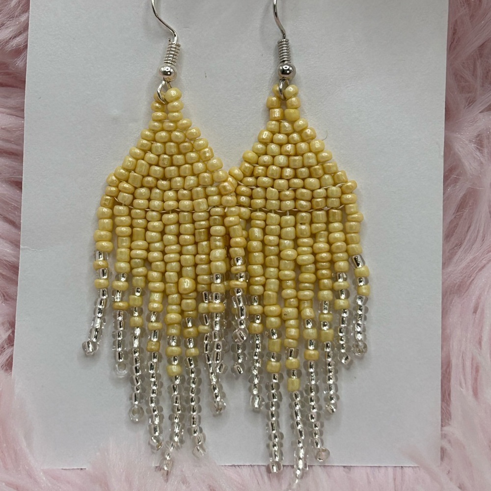 Yellow Beaded Fringe Earrings